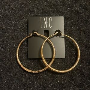 Gold Diamond Cut 2.3” Hoop Earrings